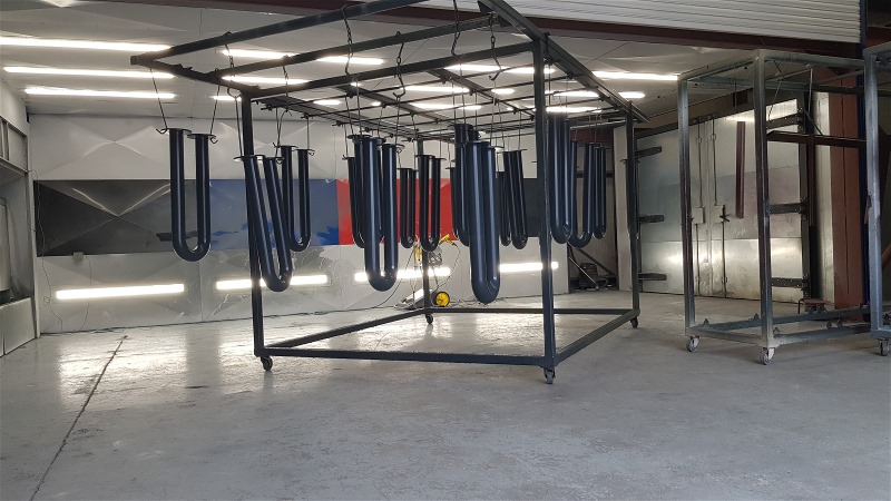 powder coating rack with coated components